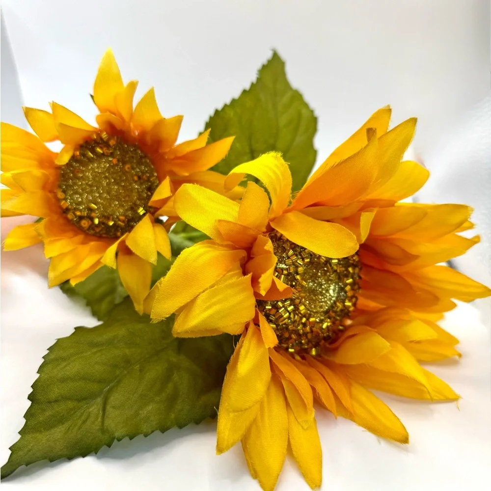 Long 24” Yellow Sunflower Stem with Glitter Golden Middle Accent Faux Flowers